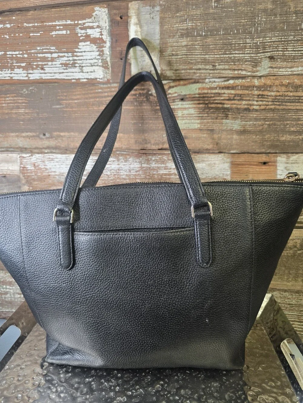 Kate Spade New York Black Pebbled Logo Large Zip Tote Bag